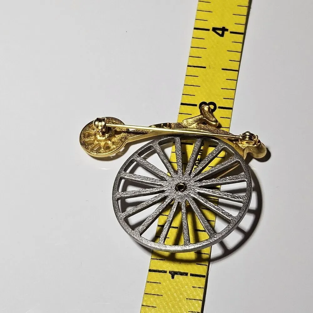 Vintage JJ Jonette Silver & Gold Tone Bicycle Spinning Wheel Articulated Pin